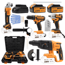 Conjunto de ferramentas 4 em 1: Adequado para baterias de iões de lítio: Berbequim de impacto + Chave de impacto + Berbequim elétrico + Rebarbadora angular. Motor potente | Durável, robusto e fiável. Ideal para remodelações, trabalhos em oficinas e repara