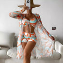 Conjunto Biquíni Feminino 3 Peças Estampa Tropical Ferrazi