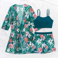 Conjunto Biquíni Tropical com Kimono e Short Ferrazi