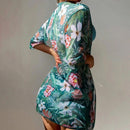 Conjunto Biquíni Tropical com Kimono e Short Ferrazi