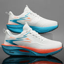Sapatilhas Desportivas Casuais Ultraleves para Homem, Sapatos de Corrida Profissionais de Maratona com Placa de Carbono e Amortecimento, Sapatos Desportivos de Treino Respiráveis de Cano Baixo com Parte Superior Fluorescente, Sola TPR para Treino em Todas